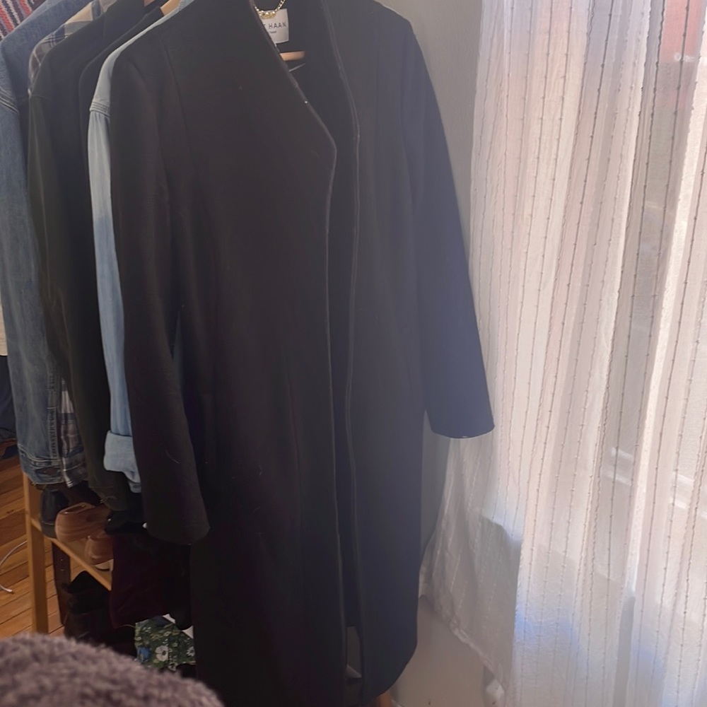 Cole Haan Black Wool Coat with Tie Waist and Buttons, size 6